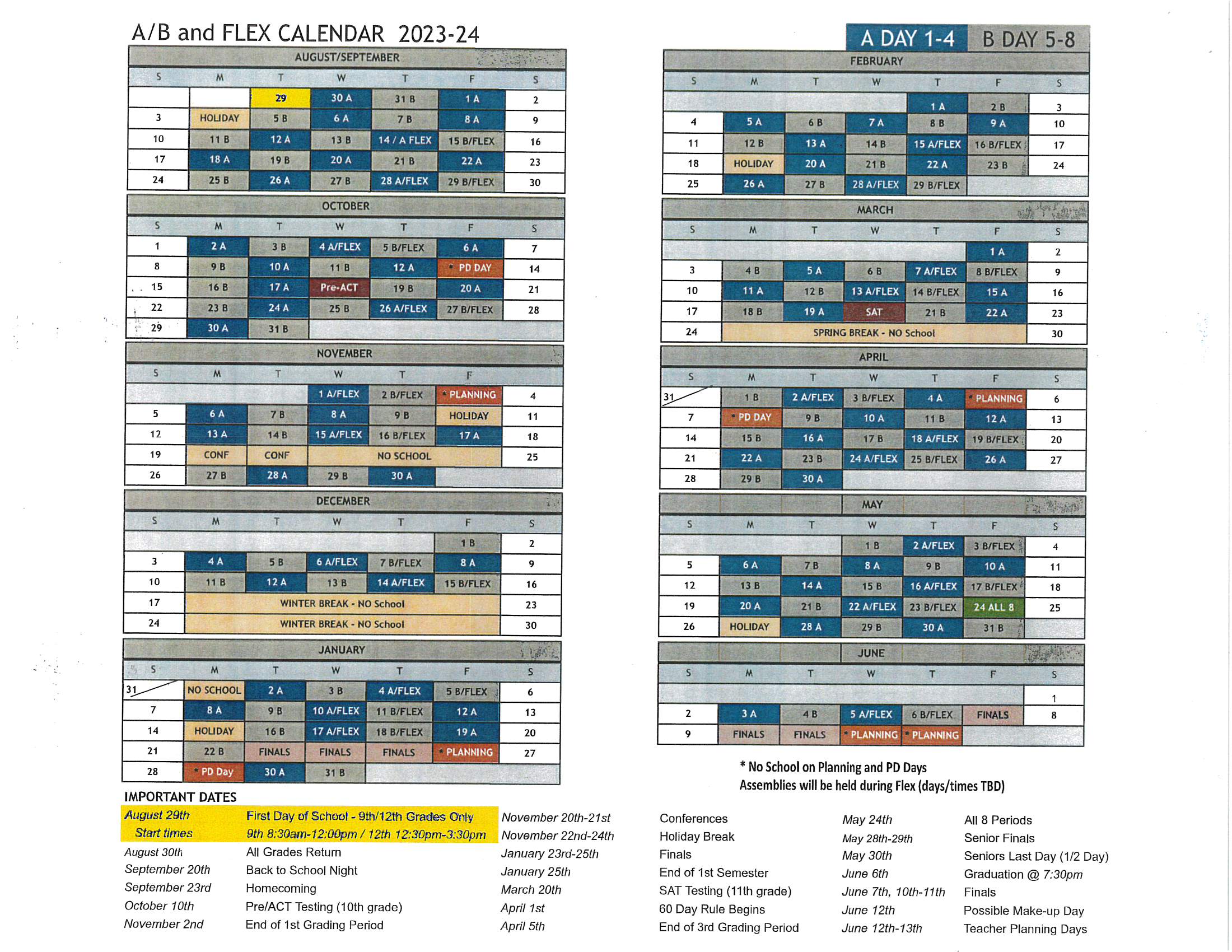 Grant High School Bell Schedule and School Calendar